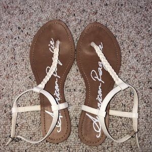 Women’s White braided sandals with ankle strap